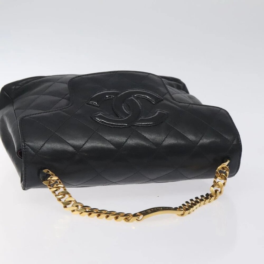 CHANEL Matelasse COCO Mark Chain Hand Bag Lamb Skin Black Gold CC Auth 129531V - Picture 9 of 14